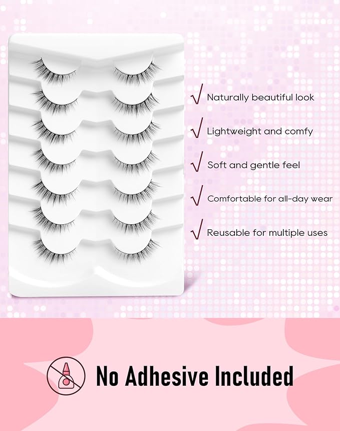 Frihappy Short Lashes Natural Eyelashes Wispy Lashes Natural Look Fake Lashes Small Lashes False Eyelashes 3/4 Lashes FRH-50