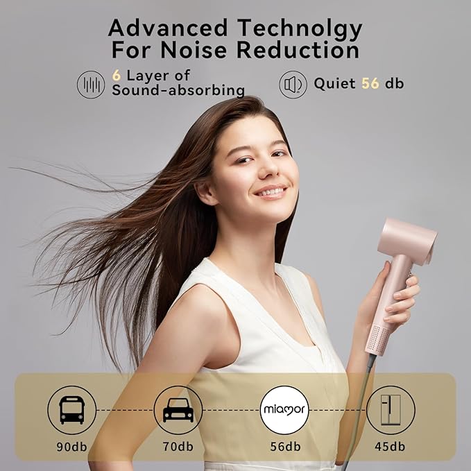 Hair Dryer, 130000RPM High-Speed Brushless Motor Blow Dryer for Fast Drying, 400 Million Negative Ions Hair Dryers for Women, Hair Blow Dryer with Nozzle & Fragrance Essence Capsule (Champagne Pink)
