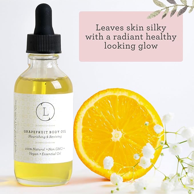Lizush Grapefruit Body Oil - 2 oz Natural, Vegan, Non-GMO Moisturizing Bath Oil for Silky Skin with Premium Essential Oils - Handmade in the USA