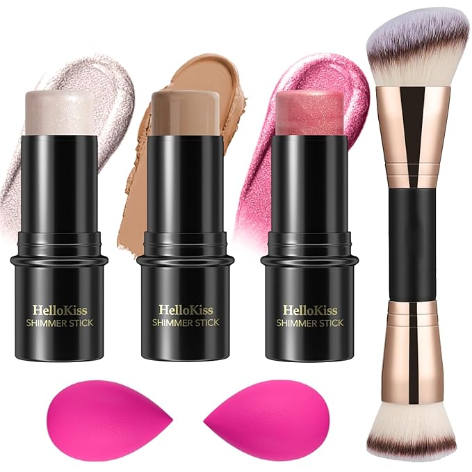 3 Pcs Cream Contour Stick Makeup Kit, Shades with Highlighter, Blush and Bronzer Contour Stick for Sculpt the Cheeks, Waterproof, Matte & Dewy Finish (Light,#01+#09+#11)