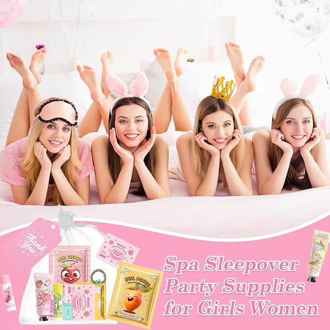 90 PCS Spa Party Supplies for Girls Women, Spa Party Favors Include Face Masks Skincare, Hand Cream, Lip Balm, Lip Mask and Under Eye Patches, Hair Band, Spa Birthday Sleepover Party Supplies