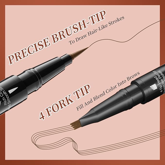 Two Eyebrow Pencils, 2025 NEW Waterproof Magic Eyebrow Pencil, Dual-Ended 3D Microblading Eyebrow Pen with 4 Tip & Eyebrow Brush, Makeup Long-Lasting Eyebrow Pen for Women (04#Black*2)