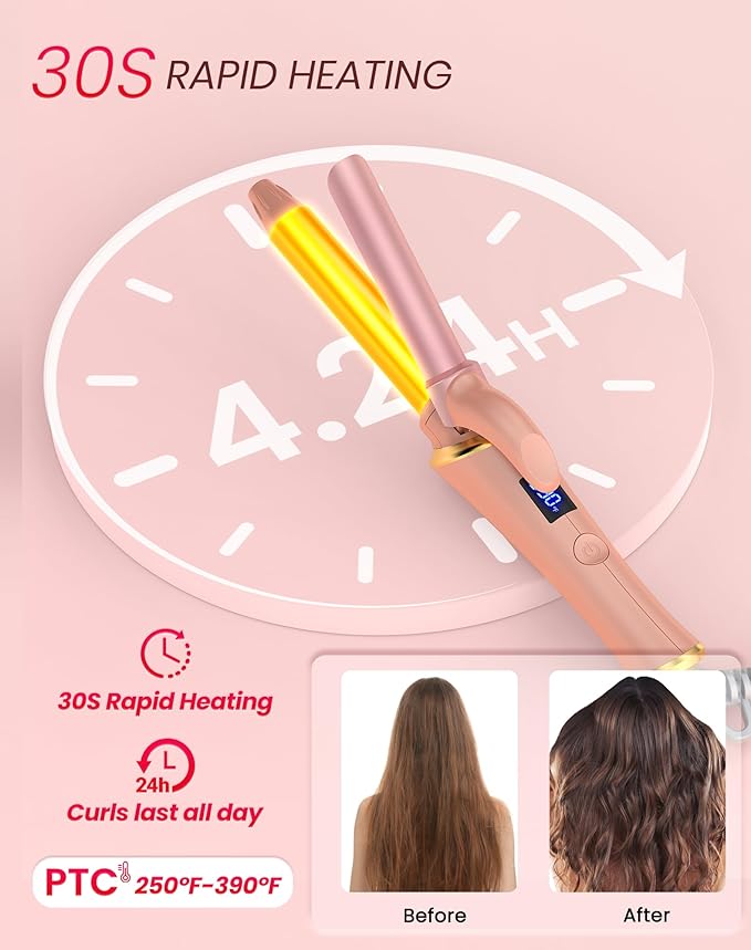 Ukliss Mini Curling Iron for Short Hair, Creates Perfect Tight Ringlets & Bangs, Fast Heat 30s, 5 Temp Settings, Dual Voltage, Auto Shut-Off & Anti-Scald Tip, Travel Friendly (Pink, 3/4 Inch)