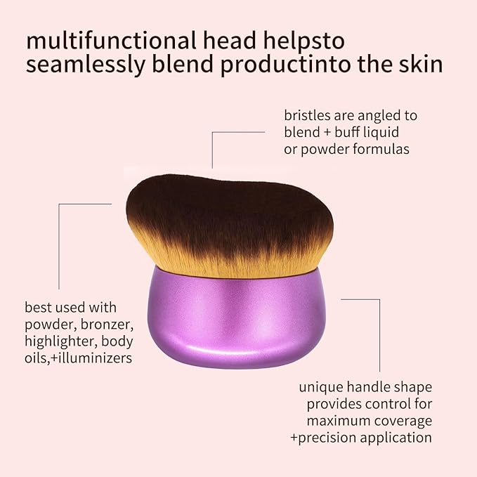 FUNAN Extra Large Body Makeup Brush For Self Tanner, Bronzer Blend &Self Tan Back Applicator, 75mm Wide-headed Kabuki Brush, Oval Face Neck Body Leg Tanning Makeup purple