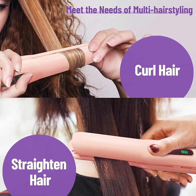 SUNMAY Cordless Hair Straightener, Titanium Portable Straightener for Travel, Dual Voltage Cordless Flat Iron Hair Straightener 2 in 1 with Comb & Clip for Women, Heat-up in Seconds, USB-C Fast Charge