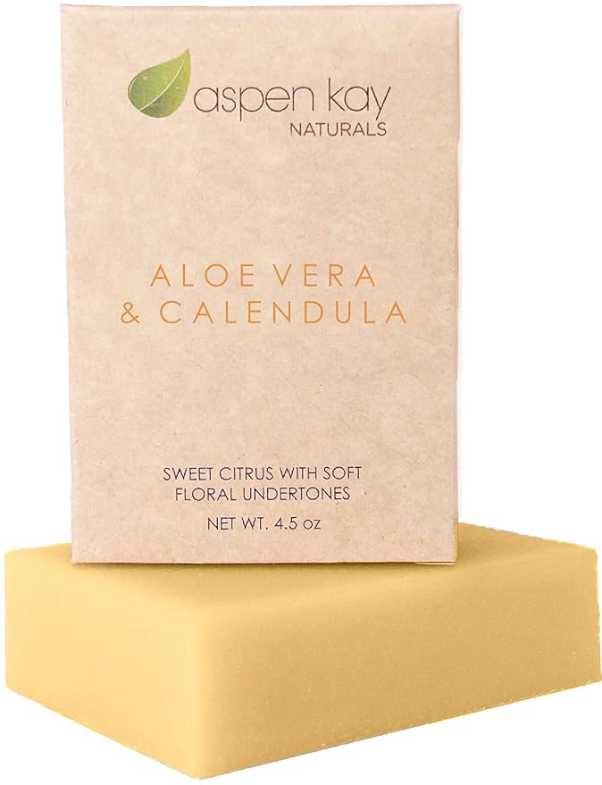 Aloe Vera & Calendula Soap - Natural and Organic Ingredients & 2 Pack Soap Bar Dish, Draining Dish - 100% Natural Poplar Wood, No Chemical Varnish
