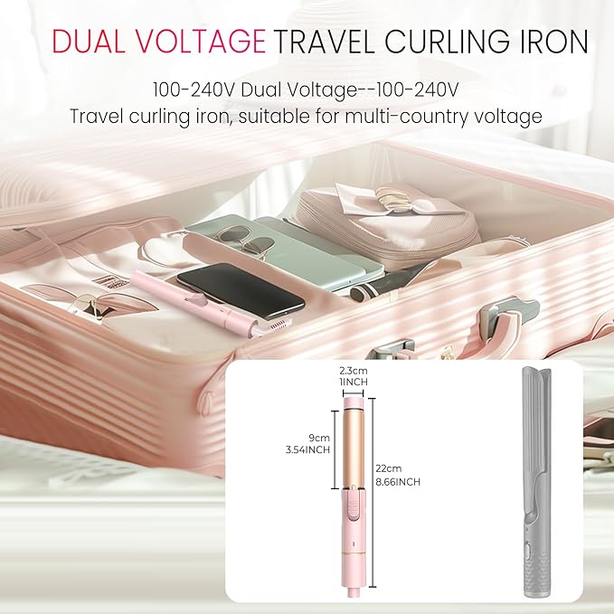 Ukliss Mini Travel Curling Iron 1 Inch, Dual Voltage 110-240V, 30s Fast Heating & Ionic Ceramic, Portable Hair Curler with Case, Perfect for Short to Medium Hair, Frizz-Free Curls (Pink)