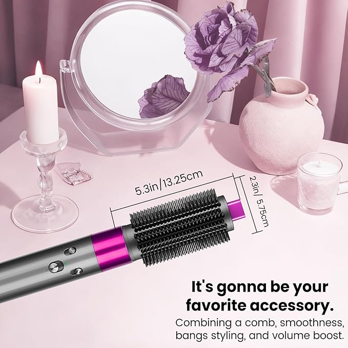 Upgraded Round Volumizing Brush Attachment for Dyson Airwrap HS01/05/08, Round Brush for Dyson Air wrap Accessories for Straighten Dry Curls Add Volume, Rose