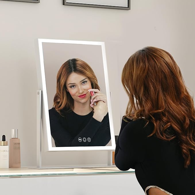 VANITII Vanity Mirror with Lights 12”x16” Hollywood Makeup Mirror with 10X Magnification and Free Rotation Dimmable 3 Color Modes Smart Touch LED Mirror