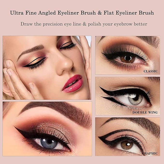 Ultra-Thin Eyebrow Brush Set - Raffaello 3Pcs Angled Precision Eyeliner Makeup Brushes, Cruelty-Free Synthetic Bristles Slanted Eyeshadow Eye Brow Tinting Kit (Black)