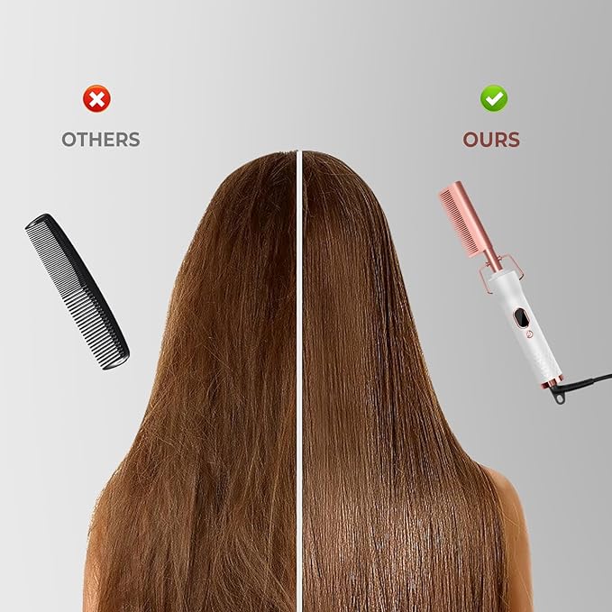 Hot Comb,Travel Curling Iron Double Voltage 110-240V with European Plug Adapter,12 Temp Settings Straightening Comb for Black Hair,Pressing Combs for Straight/Curling