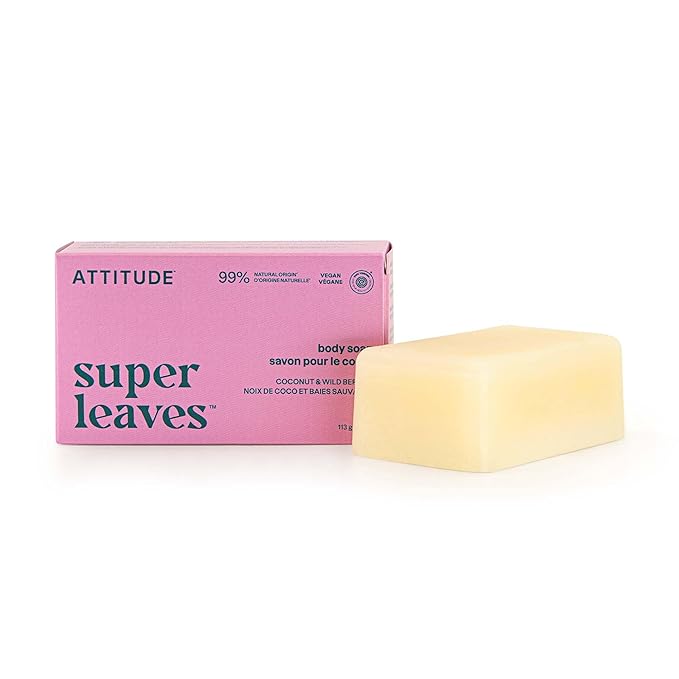 ATTITUDE Body Soap Bar, Natural Origin, Protects and Softens Dry Skin, Watercress, Indian Cress & Olive Oil, EWG Verified & Vegan, Coconut & Wild Berries, 4 Oz