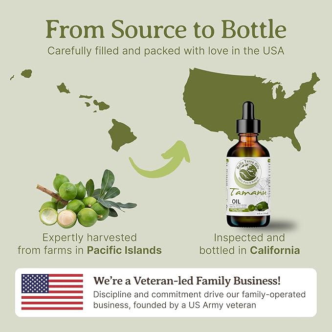 Bella Terra Oils - Organic Tamanu Oil 2oz - Celebrate Skin's Vitality, Naturally Rich in Fatty Acids & Vitamins, Distilled Essence from Pure Organic Tamanu Seeds