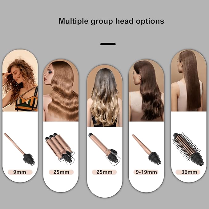 5 in 1 Curling Iron Set with 3 Barrel Hair Crimper, Curling Comb, and 3 Interchangeable Ceramic Curling Wand, Fast Heating Hair Curler, Adjustable Temp Settings
