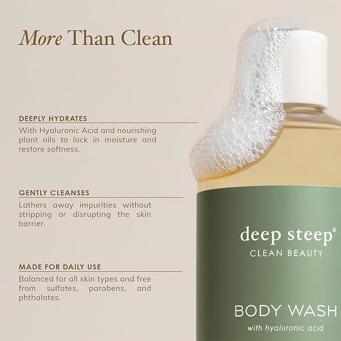 Deep Steep Body Wash, Brown Sugar Vanilla, 17 oz – Hydrating Shower Gel with Hyaluronic Acid, Shea Butter, Aloe Vera & Argan Oil – Vegan, Clean Beauty, Clean & Refreshed Skin