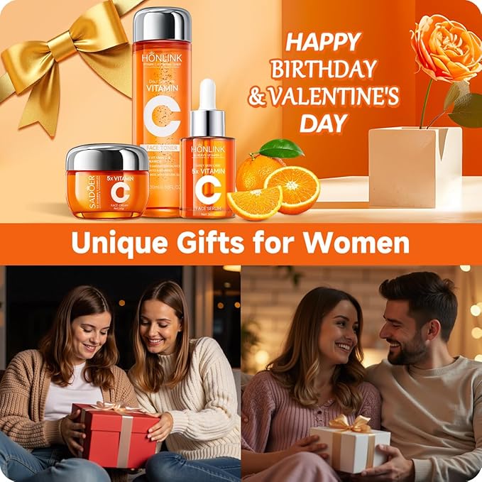 Vitamin C Skincare Trio: Face Serum, Moisturizing Cream & Hydrating Toner, 5X Vitamin C Complex with Hyaluronic Acid, Complete Daily Routine to Refresh & Nourish Skin, For All Skin Types