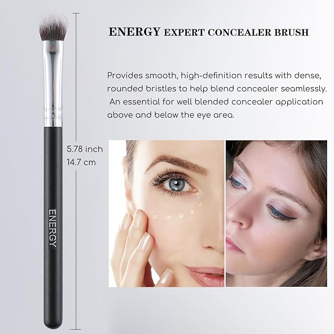 ENERGY Concealer Brush Dense Small Eyeshadow Brush Vegan Soft Synthetic Bristles Makeup Brush for Liquid Cream Powder Foundation Blending Premium Face Makeup Application 210