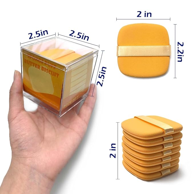 7-Piece Yellow Square Makeup Puff Set with Storage Box - Soft, Reusable & Portable for Liquid Foundation, Concealer & More