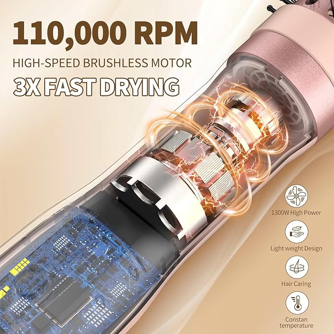 High Speed Thermal Blow Dryer Curling Brush, 110000RPM Hot Air Hair Dryer Volume, 1.57’ Beachy Waver Blowout Brush Hair Styler with Less Frizz, Reduced Heat Damage, More Shine