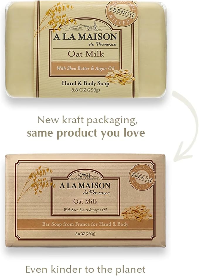 A LA MAISON Oat Milk Bar Soap - Triple French Milled Natural Moisturizing Hand Soap Bar (1 Bar of Soap, 8.8 oz Bar)