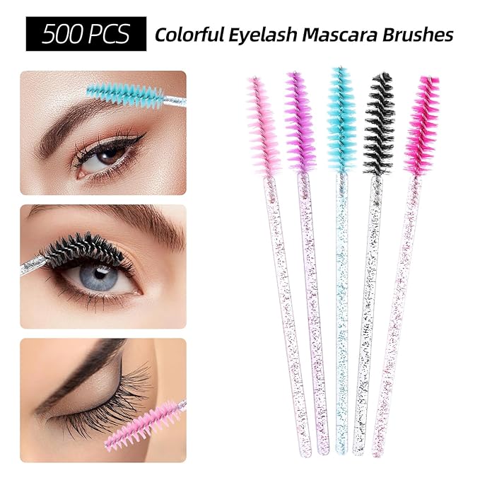 1500 PCS Eyelash Extension Supplies Kit, 500 Spoolies Mascara Wands 500 Lip Brushes 500 Micro Swabs Colorful Disposable Eyelash Brushes Makeup Applicator Tool