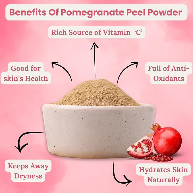 Pomegranate Peel Powder 100% Pure & Natural Pomegranate Powder for Herbal Tea, Skincare & DIY Beauty Finely Ground, Additive-Free, Resealable Pack 5.3 oz