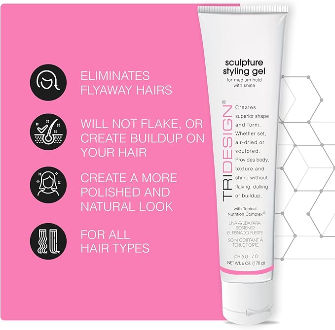 TRIDESIGN Sculpture Hair Styling Gel – Strong Hold for All Hair Types, Flake-Free Formula for a Wet Look, Curl Definition, or Textured Style – 6 oz