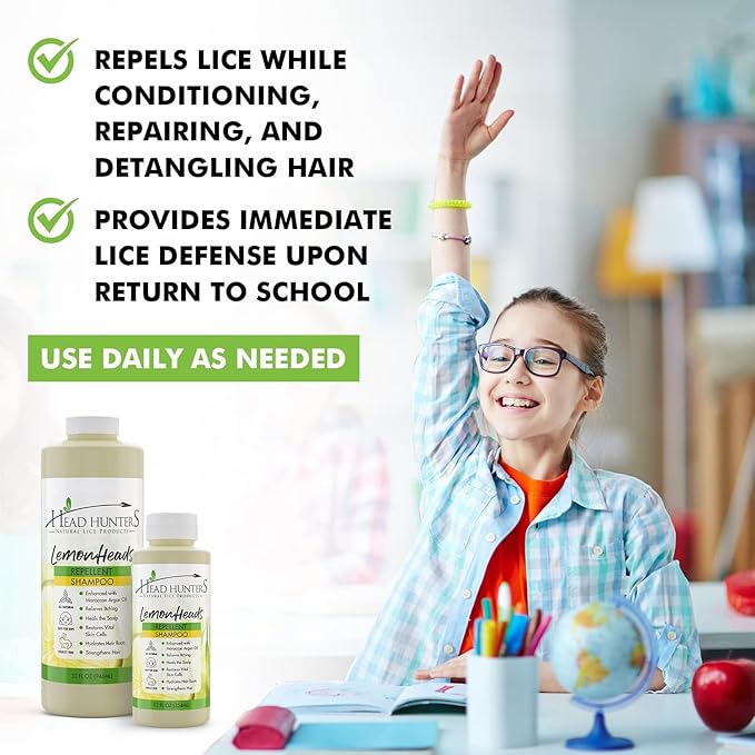 Lemon Heads Lice Prevention Shampoo - Daily Head Lice Shampoo for Kids and Adults - Natural and Non-Toxic, Extremely Effective Without Chemicals - Head Hunters - 12 Fl Oz