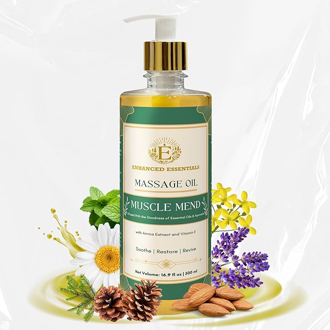 Luxurious Massage Oil by Enhanced Essentials|with Ayurvedic Extracts & Essential Oils | Firms, Nourishes & Uplifts Skin | Fast-Absorbing, Non-Greasy, Clean Formula|16.9 fl oz (500ml) (Muscle Mend)