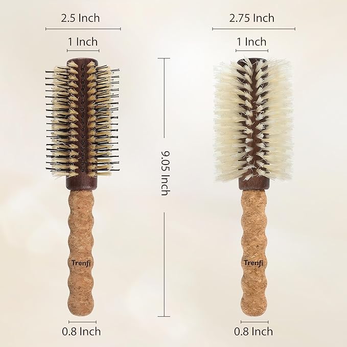 Premium Boar Bristle Hair Brush with Nylon | 2.5" Barrel Blowout Round Brush | No-Snag Ergonomic Cork Handle | Flawless Volume & Shine for Normal to Thick Hair