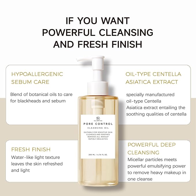6.76 fl.oz, 200ml Pore Control Cleansing Oil, Oil Cleanser for Face, Soothes and Rapidly Emulsifies Facial Cleansing for Face, Sensitive Skin, Daily Use, Makeup Blackhead Remove
