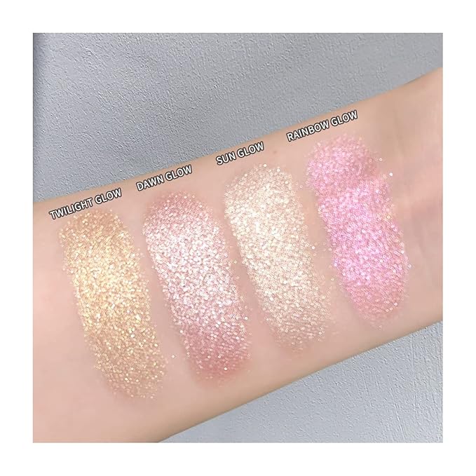 ELESSY Highlighter Makeup Palette Long Lasting Face Highlighter Powder Shimmer Highlight Palette Suit All Skin Tones-RAINBOW GLOW