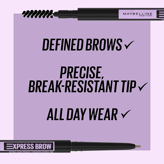 Maybelline Express Brow Ultra Slim Eyebrow Makeup, Brow Pencil with Precision Tip and Spoolie for Defined Eyebrows, Black, 1 Count