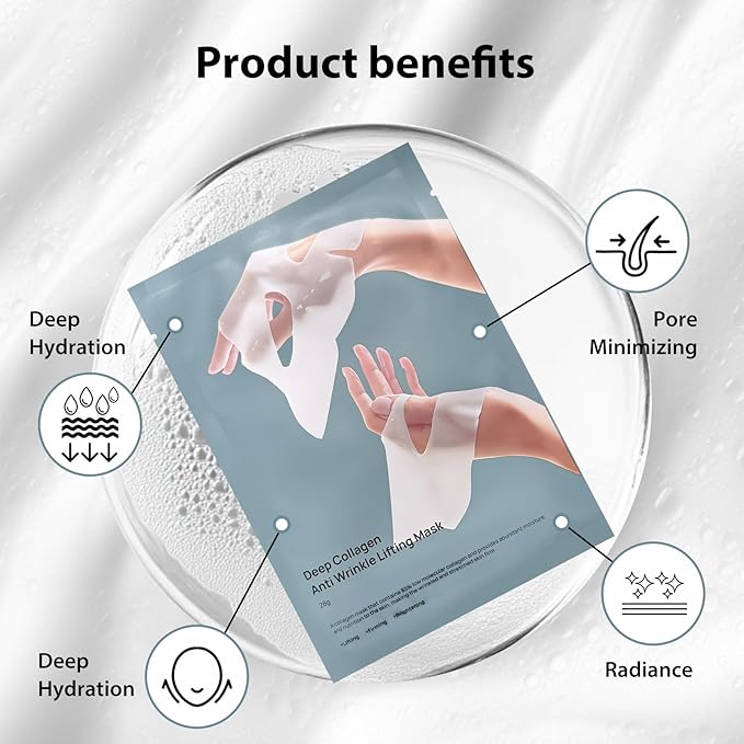 Real collagen overnight gel facial mask, lasting skin care, wrinkle prevention and moisturizing, improving elastic skin softness, sensitive skin care, female collagen facial mask 28g × 5 pieces