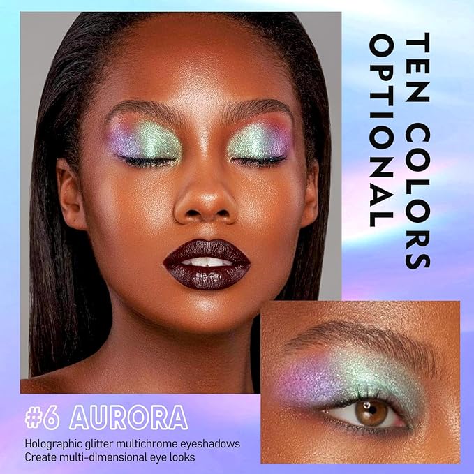 MAKI YIKA 3Pc Glitter Eyeshadow Liquid Multichrome Eyeshadows Long Lasting, Metallic Chameleon Eye Shadow Smudgeproof Holographic Eye Topper Glitters (#1+3+6)