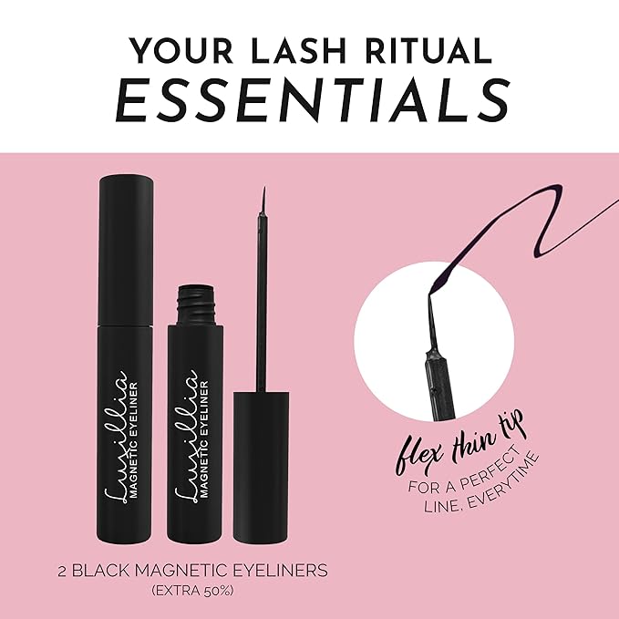 Luxillia Black Magnetic Eyeliner for Magnetic Eyelashes, Upgraded Strongest Hold, Most Natural Look, Waterproof, Smudge Proof Liquid Liner (Pack of 2)