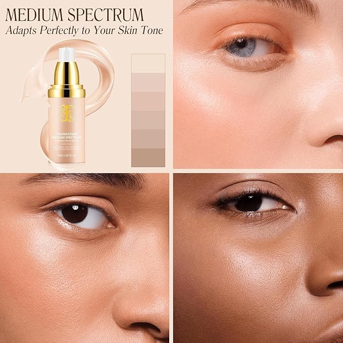 4-in-1 Color-Changing Foundation – Medium Spectrum Shade with SPF 50+ - Anti-Aging, Hydrating, Full-Coverage Foundation Makeup Liquid & Concealer - Ideal for Sports & Dancing –1PC (30ml)