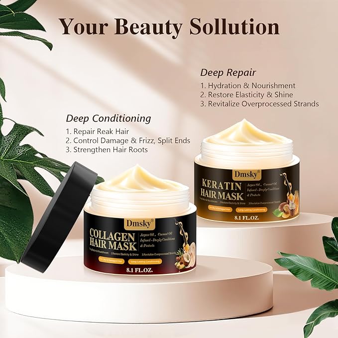 2 Pack Hair Mask for Damaged Hair - Collagen Hair Mask & Keratin Hair Treatment -Hydrating,Repairing,Nourishes Deep Conditioning Hair Masks for All Hair Types,480ml