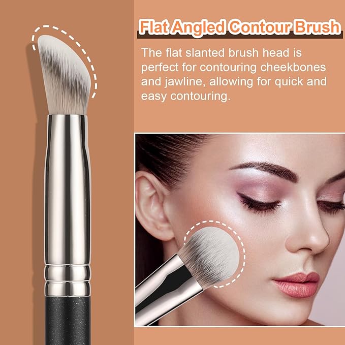 TEOYALL Contour Conceal Brush Set, 3PCS Angled Synthetic Under Eye Concealer Brush for Blending Setting Buffing with Liquid, Cream and Powder Cosmetic (270S/370S/Angled)
