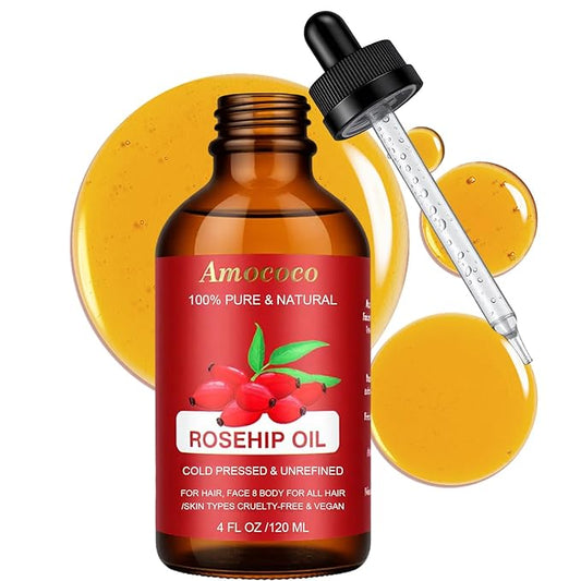 Organic Cold Pressed Rosehip Oil for Face, Natural Rose Hip Seed Oil, Nutrient Rich Facial Serum for Skin Care, Moisturize Dry Skin, 1 Fl Oz (30mL)