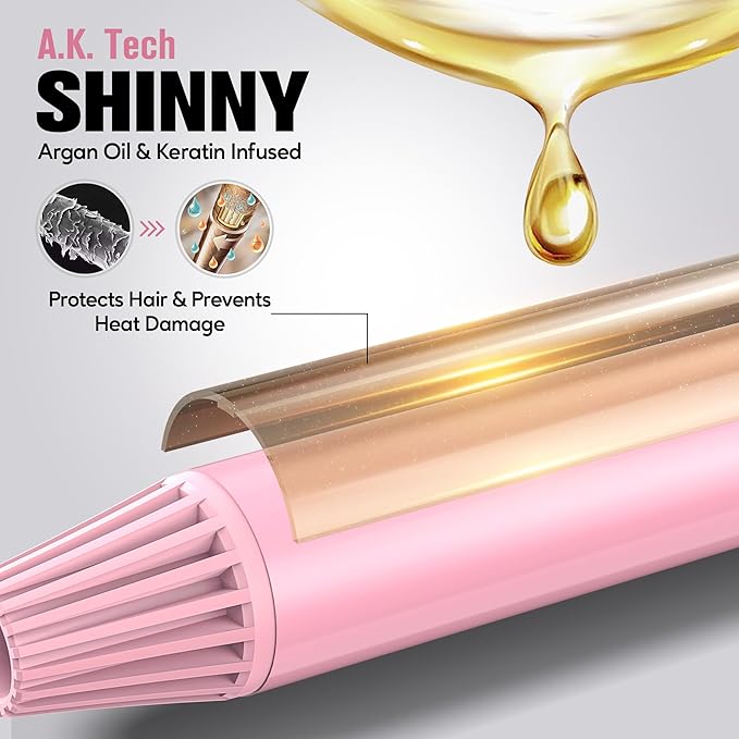FARERY Long Barrel Curling Iron 1 1/4 inch, 1.25 Inch Curling Iron for Thin Hair, Infused Argan Oil & Keratin, 11 Adjustable Temp, Include Clips & Silicone Pad, Pink