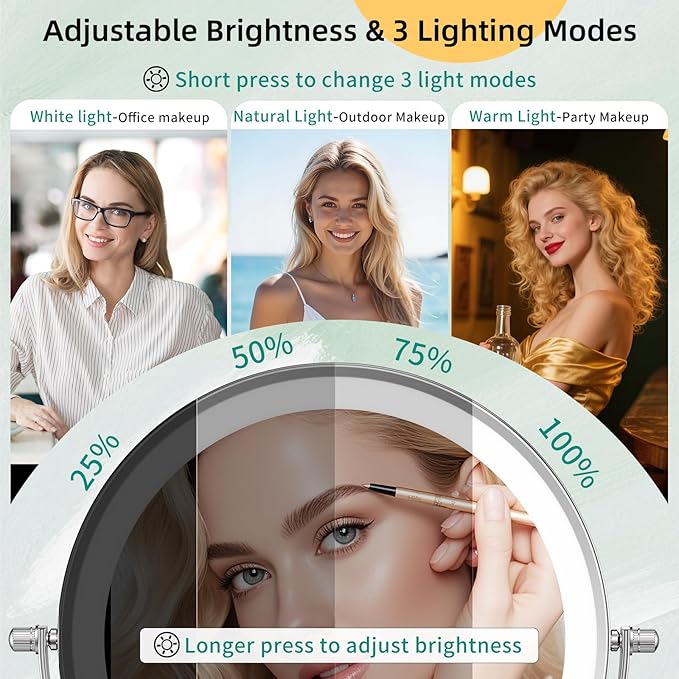 FUNTOUCH 5000mAh Rechargeable Wall Mounted Makeup Mirror with Lights,Double Sided 1X/30X Magnifying,3 Color Lights,Touch Dimmable, Extended Arm 360 Rotation Lighted Bathroom Mirror with Magnification