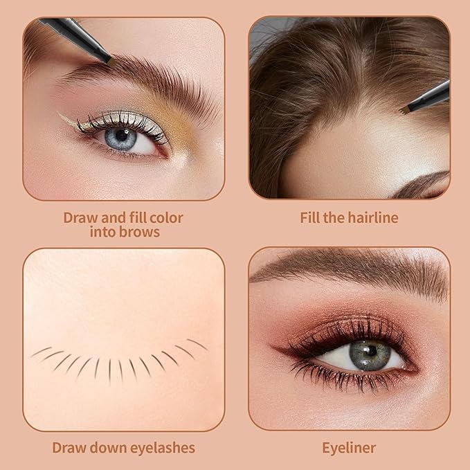 Eyebrow Pen, 2-in-1 Dual-Ended Microblading Eyebrow Pencil, Magical Faux Brow Pen with 4-Fork-Tip & Precise Brush-Tip Create Natural Hair-Like Brow, Waterproof, Stay on All Day, Light Brown