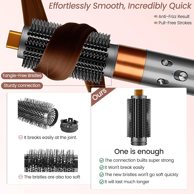 Round Brush Attachment Upgraded for Dyson Airwrap, Round Volumizing Brush for Dyson Air wrap HS01/05/08 Accessories for Straighten Dry Curls Add Volume, Gold