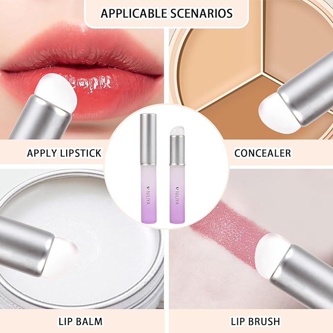2PCS Silicone Lip Brushes, Lip Applicator, Makeup Brush for Concealer, With Gradient Color Handle (Purple)