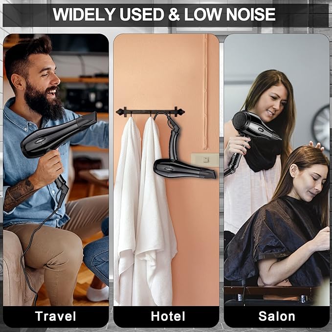 Professional Salon Hair Dryer, Blow Dryer Active Oxygen Negative ions Dryer with Attachments for Fast Drying for Family, Low Noise (Mirror Black, 2 Accessories)