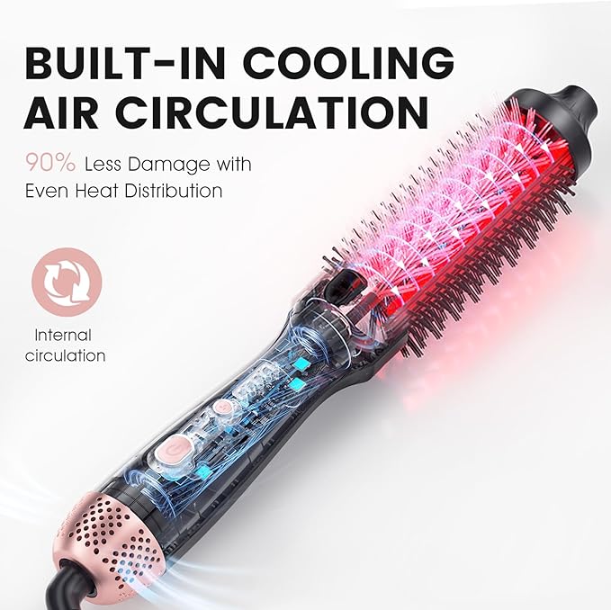 Thermal Brush for Less Damage, 1.5 Inch Heated Round Brush for Blowout Look, Heated Curling Styler with 800M Negative Ions & Ceramic for Volumizing, Easy to Use, Dual Voltage (Elegant Black)