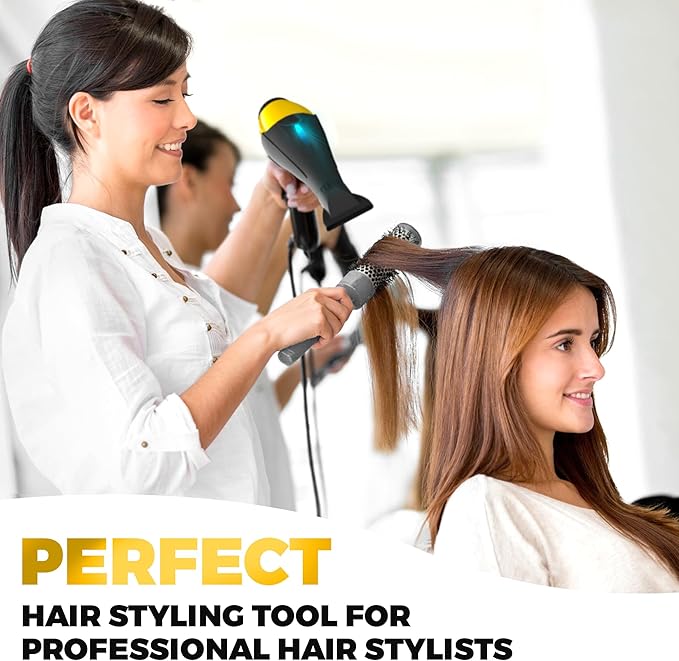 High-Power 2200W Ionic Hair Dryer - Fast-Drying, Constant Temperature Technology, AC Motor - Ideal for Curly Hair Care, Suitable for All Hair Types - HairDryer for Both Women and Men Black/Yellow
