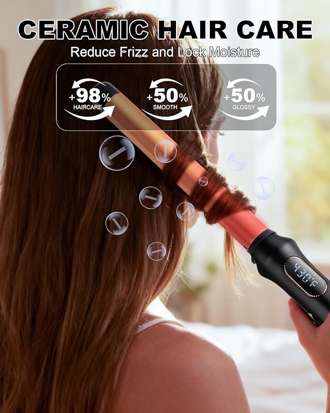 1 Inch Curling Wand,Ceramic Tourmaline Curling Iron Wand Professional for Beach Wave,Hair Curler Wand with No Clamp for Quick Styling,12 Adjustment Temperature,60 Minutes Auto Shut Off (1 INCH)