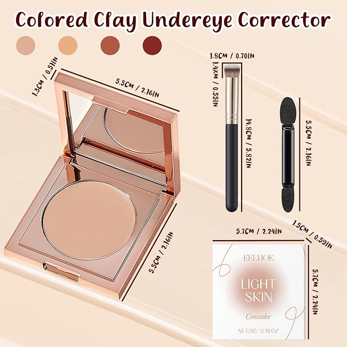 Colored Clay CC Undereye Concealer,Undereye Concealer Circles,Color Corrector for Dark Circles with Brush, CC Undereye Concealer (Light skin, 01)